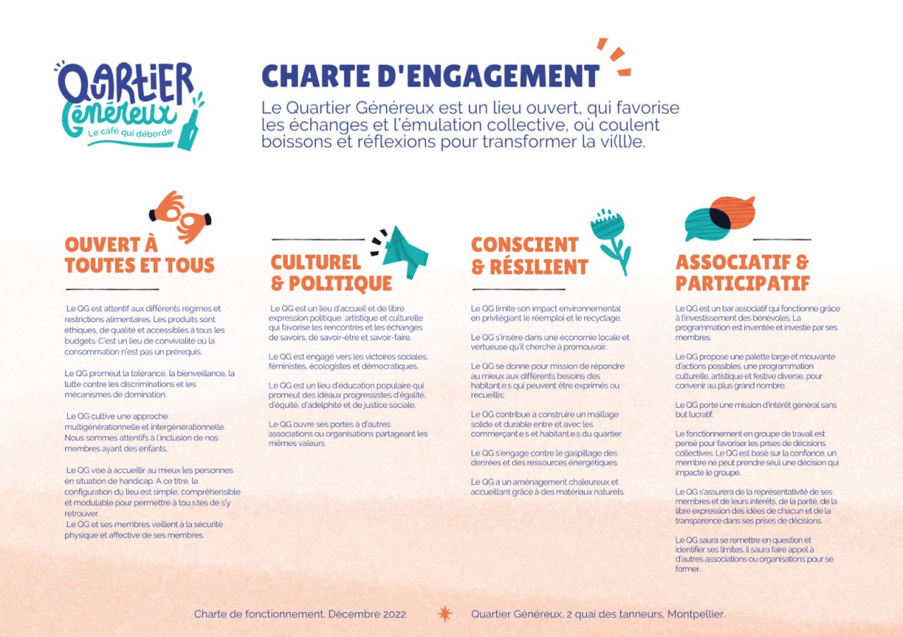 Image reprenant l'ensemble de la charte d'engagement du Quartier Généreux
